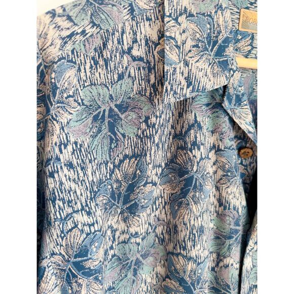 Vintage Mens Hawaiian Shirt by Bobby Chan Blue Size Large Hibiscus print Vaca - Picture 5 of 9
